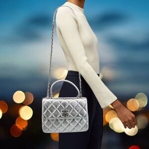 CHANEL Trendy CC Top Handle Bag Quilted Metallic Lambskin Leather